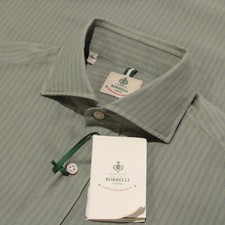 Luigi Borrelli NWT Casual Button Down Shirt Size 15.5 39 In Green Stripes