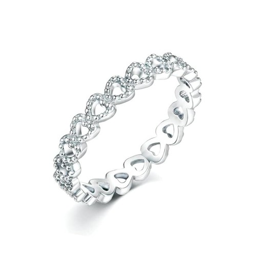 Anello fascia impilabile cuori lunetta argento sterling 925 made in Italy misure 5-9