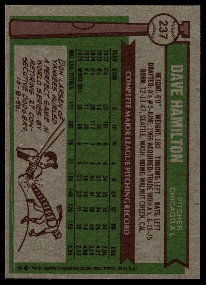 1976 Topps 237 Dave Hamilton eBay