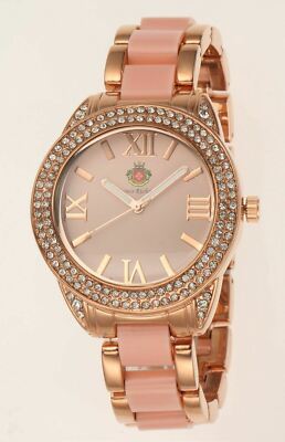 NEW Louis Richard 9354-PNK Women's Glamis Watch Gold SS Case PINK Enamel Metal