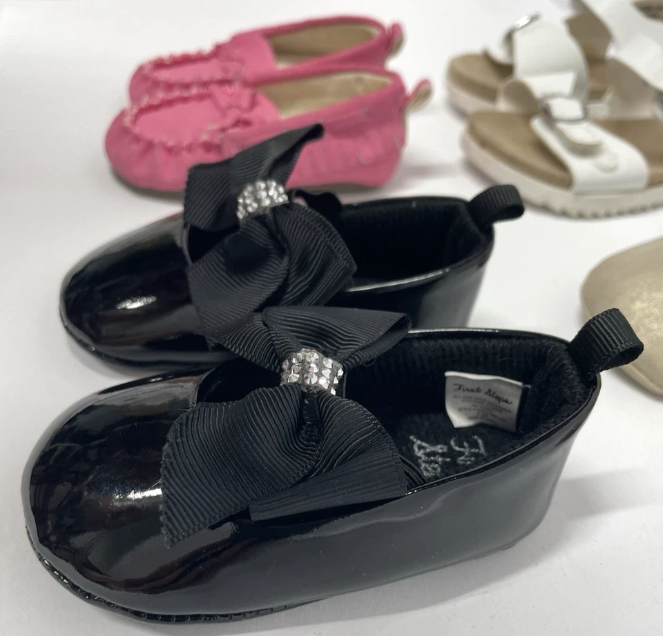Lote de 4 Zapatos de Cuna Infantil Niña Bebé Niña Talla 2 - Azul Marino Antiguo - Primeros Pasos - TCP Foto 3 de 4