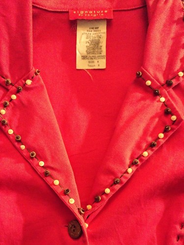 EUC Signature by Sangria Coral Beaded Single Breasted Cotton Jacket Size 8 - Afbeelding 5 van 8