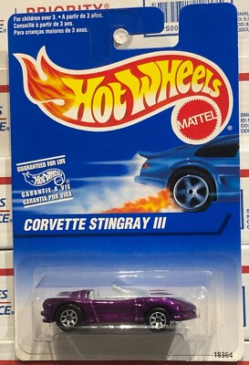 1997 HOT WHEELS CORVETTE STING RAY III, PURPLE, #595, CHROME 7 SPOKE RIMS