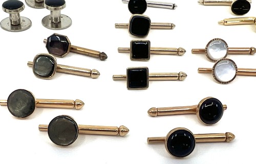 Tux Shirt Stud Mix Lot 37 Formal Wear Swank Enamel MOP Pearlized Vtg - Picture 12 of 24