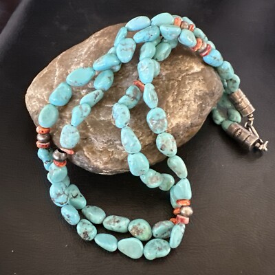Spiny Oyster Nacosari Turquoise 2S Navajo Sterling Silver Necklace 19'' 17785