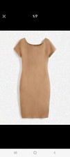 Beige Bodycon Ribbed Cotton Dress