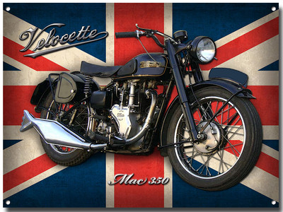 LARGE A3 SIZE VELOCETTE MAC 350 MOTORCYCLE ENAMELLED METAL SIGN.VINTAGE.