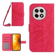 For OnePlus 13R Skin Feel Sun Flower Embossed Leather Phone Case With Lanyard