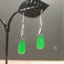 Fashion Green Jade Water Drop White Gold Plated Hook Flower Dangle Earrings Girl