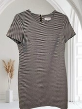 Calvin Klein Black White Knit Dress Short Sleeve Zipper Sheath Dress Sz 10 Work