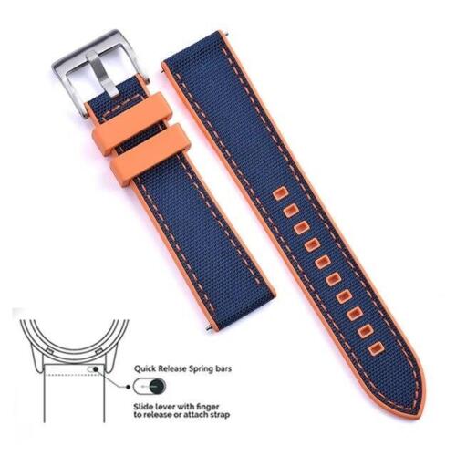 Hybrid Fkm Watch Strap Fluoro Rubber Canvas Nylon Watchbands Quick Release - Picture 69 of 76