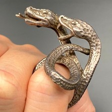 Vintage Double Snake Coiled Serpent Silver Statement Ring Size 5