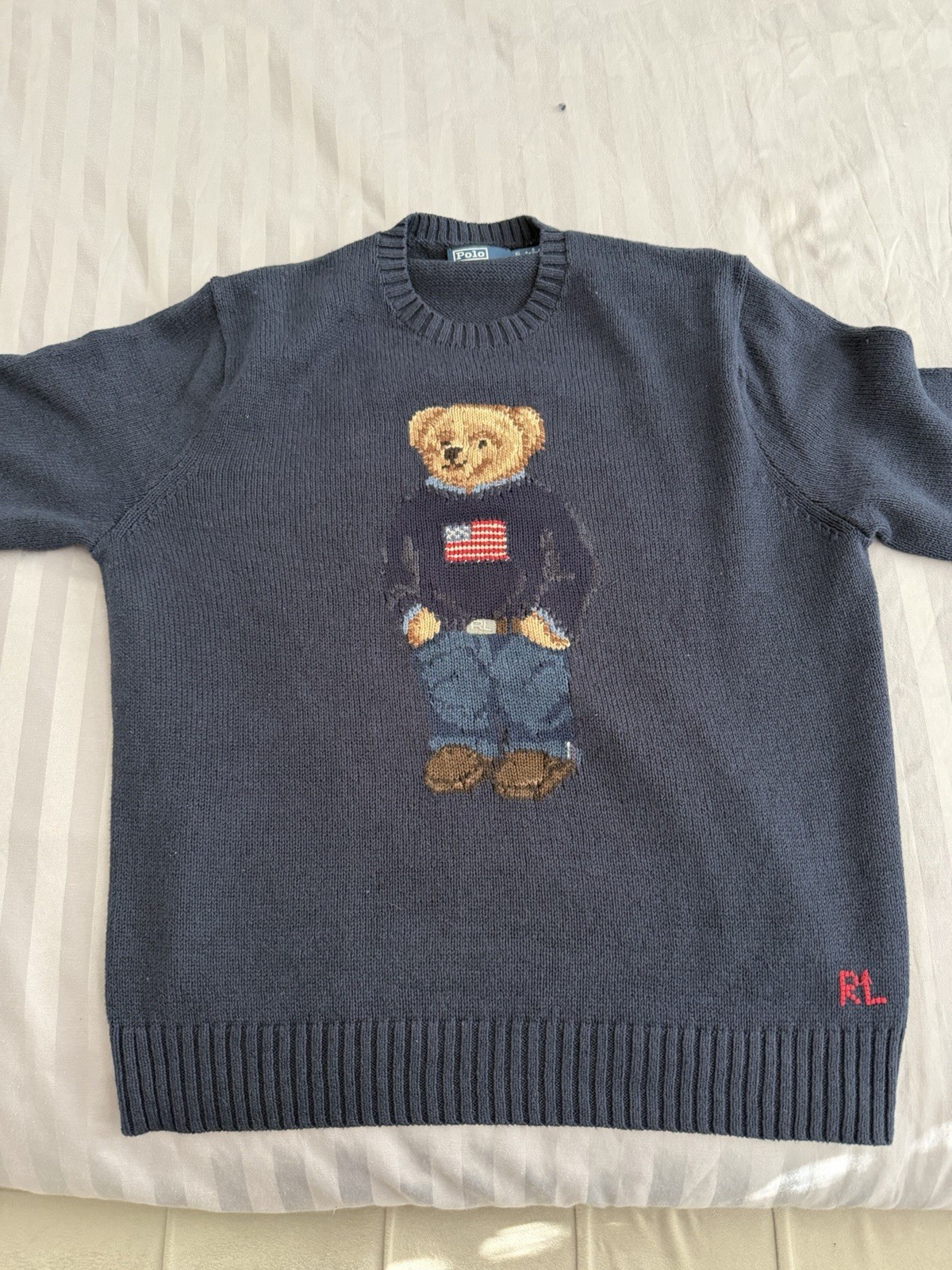 BRAND NEW Polo Bear Cotton-Linen Jumper by Ralph Lauren Size XL Navy Colour NEW