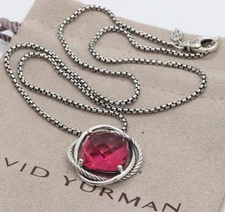 David Yurman Sterling Silver 14mm Infinity 18" Necklace with Tourmaline