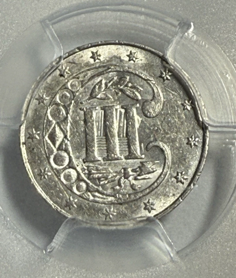 1862/1 Three Cent Silver PCGS AU53 – Scarce Overdate Variety – Sharp AU - Image 4 of 4