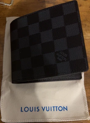 路易威登男式双折格纹钱包黑色灰色标志带盒和防尘袋 — 第 1/4 张图片