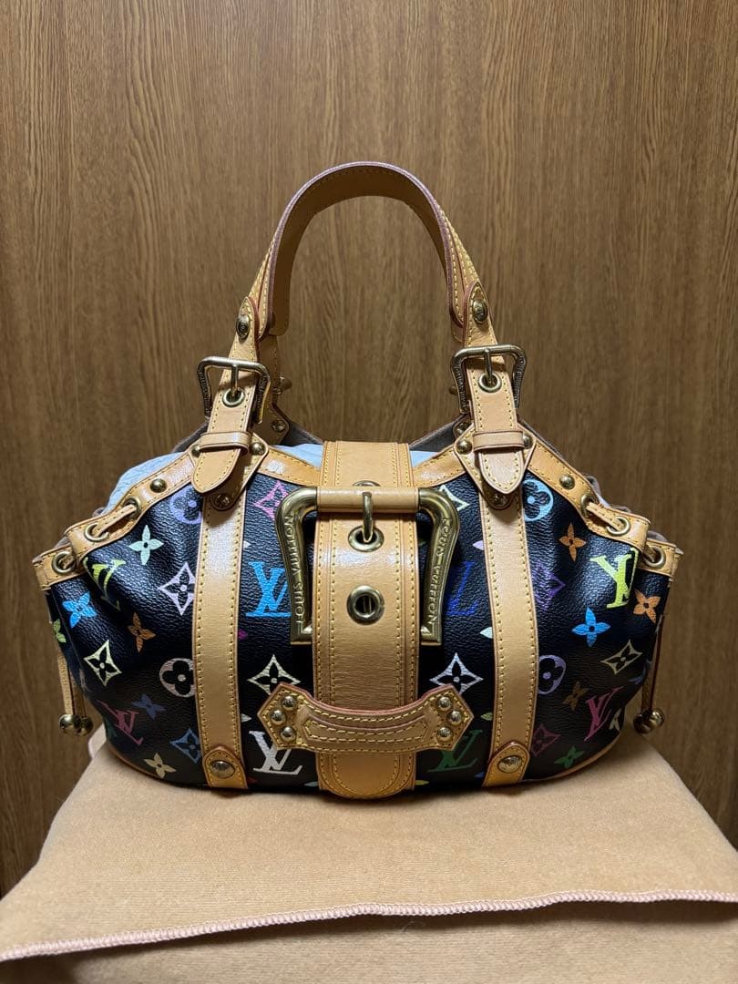 Louis Vuitton Theda GM Monogram Multicolor Black Handbag Near Mint