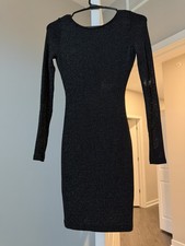 Lulus Womens Size XS Black Glitter Long Sleeve Bodycon Dress