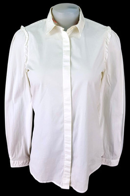 BURBERRY BRIT Damen Off White L/S RÜSCHEN ABEND SHIRT Stretch - S - UK8 - 185£