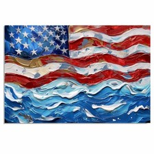Wavy Painted American Flag Art Flat Rolled, Framed or Wrapped Canvas