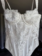 BABYBOO Ivory Floral Lace Overbust Corset XS Tie Back Adjustable Straps