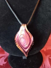 VENETIAURUM MURANO Style Blown Glass Pendant With Black Cord Pink And Gold