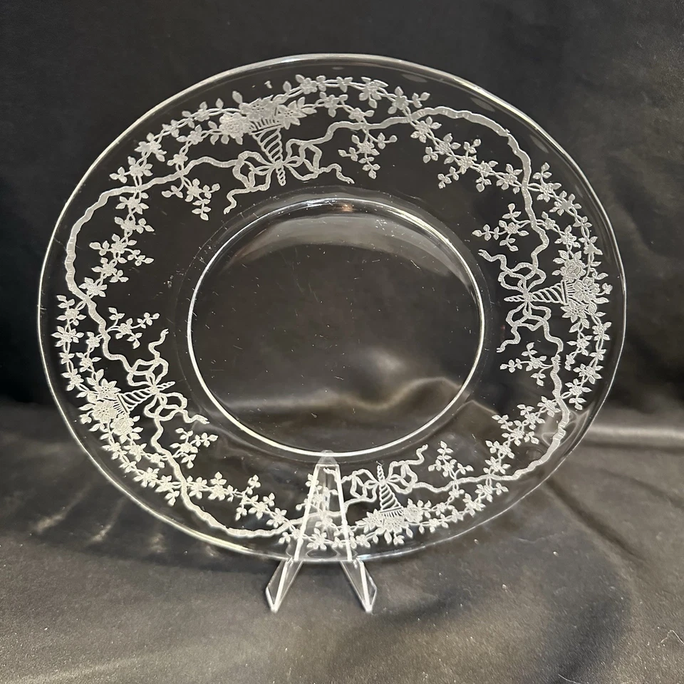 Fostoria Corsage Clear Salad 7 5/8” or Romance Luncheon 8 5/8" Plate(s) VTG Etch - Image 3 of 4