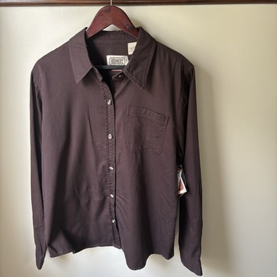 NWT Schmidt Women's Size Large Brown Long Sleeve Workwear Blouse Top Shirt
