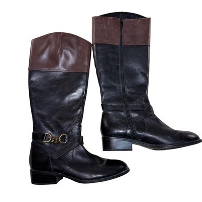 Lauren Ralph Lauren Menna Black Brown Leather Riding Boots Women 8B 2 Tone Tall