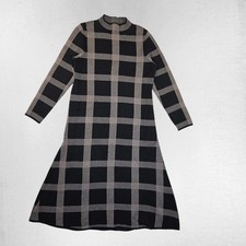 Plaid Gabbie Skye Womens Large Dress Black Tan Mock Neck Long Sleeve KNIT Maxi