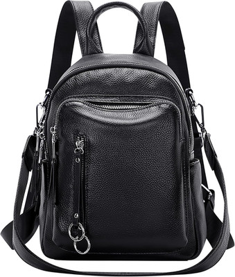 Chic Black Genuine Leather Backpack Purse for Women - Casual Daypack S10