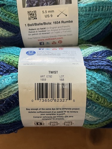 Lot 4 Skeins Red Heart Boutique Sashay Yarn Twist Blue Green Metallic 1959 Twist - Picture 2 of 5