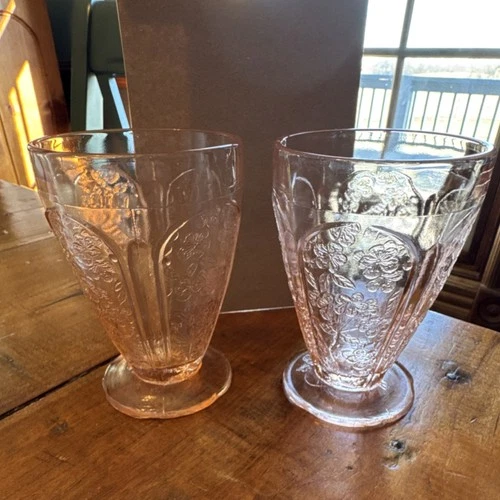 Pink Depression Glass  Tumbler Glasses Set of 2, Cherry blossom pattern Jeanet