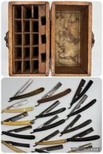 Antique Wood AWNY EVERLASTING BARBER BOX Holds 18 Has 15 Straight Razors Oak