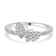 14 Karat White Gold Diamond Pave Butterfly Ring