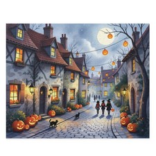 Halloween Village Street Puzzle Pumpkin Jack-O'-Lantern Fall Spooky Scene 500 Pc