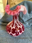 Fenton Glass Cranberry Opalescent Daisy and Fern Ruffled Vase