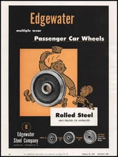 1952 Edgewater Steel Co. Heat Treated & Untreated Rolled Steel Cartoon Print Ad