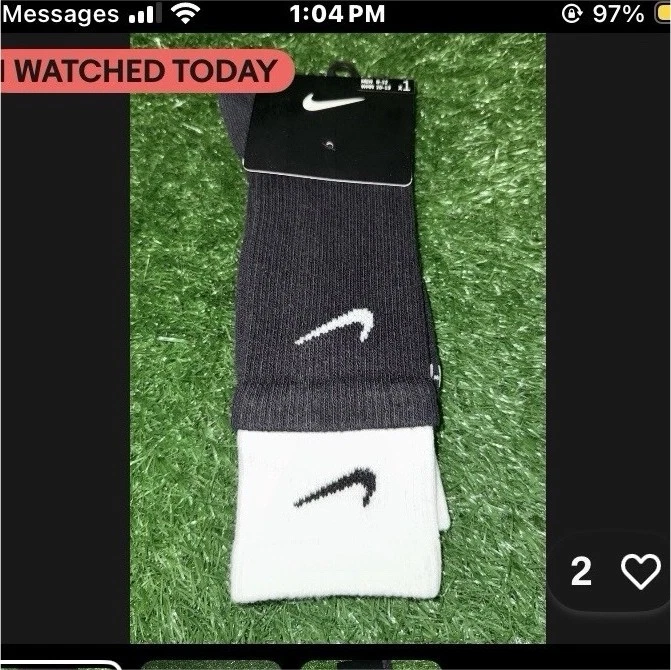 Nike Double Layer Crew Socks Size L (8-12) Black/White Solid 1 Pair DD2795-011
Opens in a new window