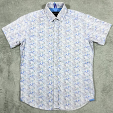 Robert Graham Shirt Men Small White Blue Geometric Modern Americana Tailored Fit
