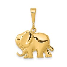 10k Yellow Gold Elephant Pendant Unisex Polished Charm Symbol of Strength Luck