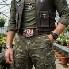 Men Silver Metal Buckle Western Fashion USA Flag United States America July 4th