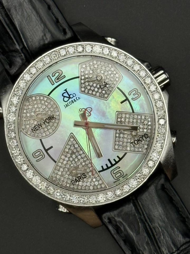 Jacob & Co Five Time Zone 47mm Stainless Diamond Bezel & Subdials MOP Dial Watch - Image 2 of 4