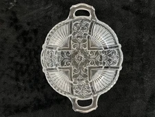 Indiana Glass “Killarney” Clear Cross Serving Dish Double Handled
