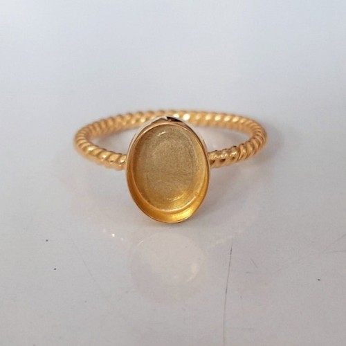 Gold Plated Sterling Silver Oval 6x8mm Twisted Band Bezel Ring DIY Resin Jewelry