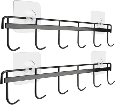 Adhesive Wall Hooks Rack Kitchen Rail, Space Saving Utensil Holder No Drilling W