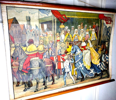 Vintage 1950s Dutch Lithograph Scroll Edmond Van Offel Entry of Philip & Joanna