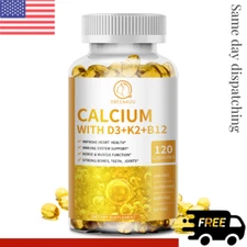 Calcium w/ Vitamin D3+K2+B12 for Immune Bone Muscle Heart Health Diet Supplement