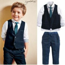 Kids Baby Boys Wedding Gentleman Vest Shirt Necktie Pants Formal Clothes Set
