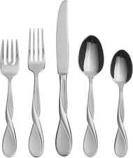 Satin Aquarius 5Pcs Fine Flatware Set Service for 1 18/10 Stainless Steel Silver